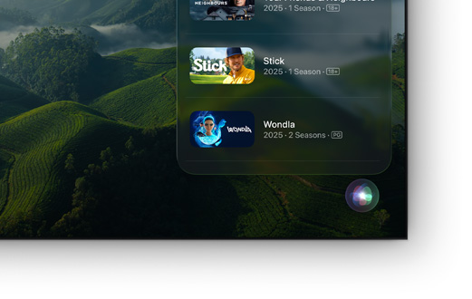 A flat screen television showing list of Apple TV movies and shows