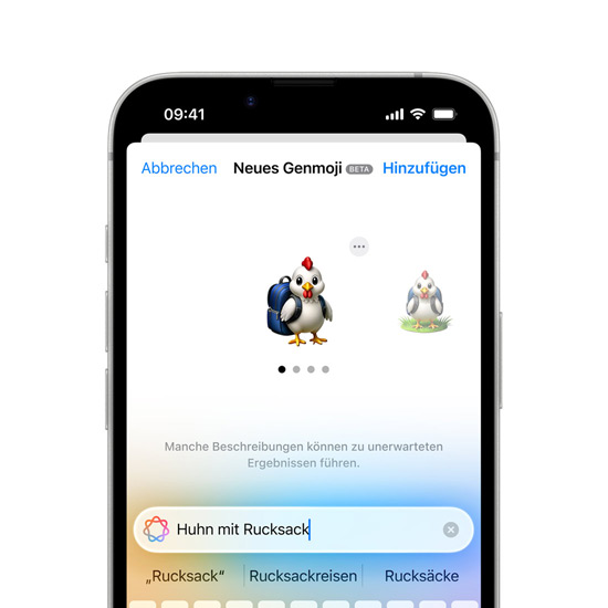 Ein iPhone 16e Display, das die Erstellung eines Genmojis zeigt.