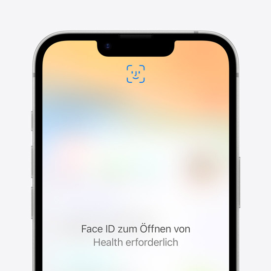 Teilansicht eines iPhone 16e, das die Face ID Anmeldung für die Health App zeigt