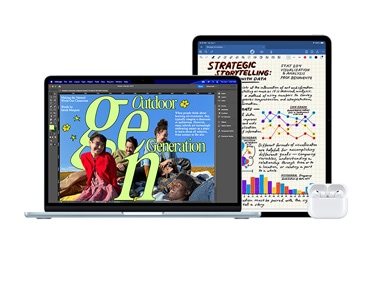 MacBook Pro, AirPods és iPad egymás mellett