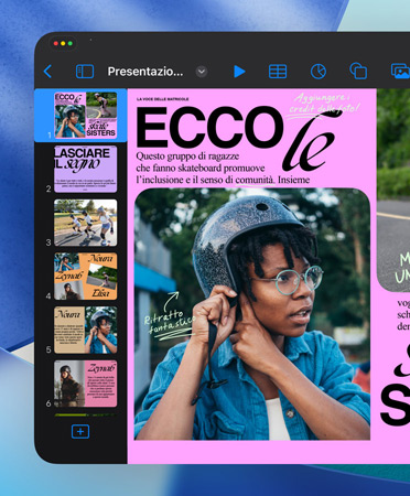 Una finestra di Keynote si apre e mostra i comandi eleganti e semplificati.