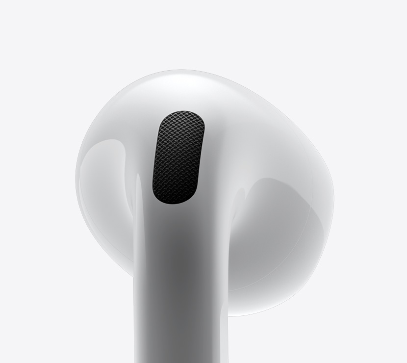 Detailný pohľad na AirPods 4 zboku.