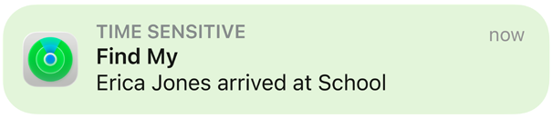 Animation av en notis som talar om att barnet har kommit fram till skolan.