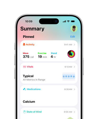 Fastnålad hälsosammanfattning på en iPhone