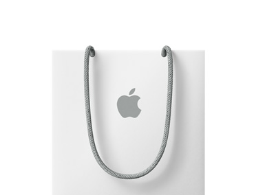 White Apple bag, grey handle, grey Apple logo centred