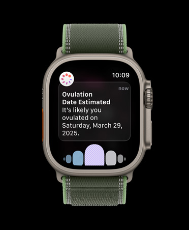 Apple Watch Ultra 3, Titangehäuse Natur, Benachrichtigung vom Zyklusprotokoll in der Health App zum geschätzten Ovulationsdatum, Armband, Trail Loop, Blau/Hellblau