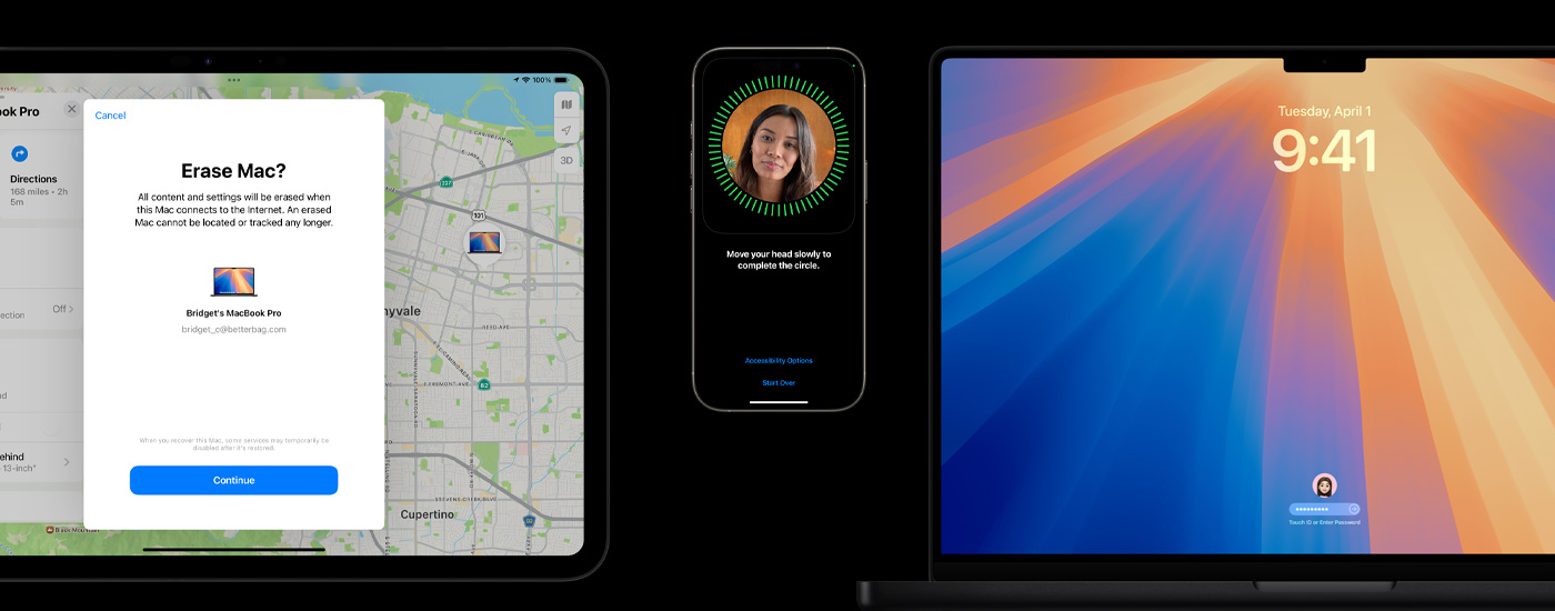iPad、iPhone 與 Mac 並列。