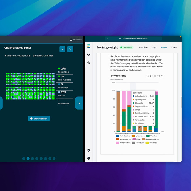 Software met de Oxford Nanopore-app.